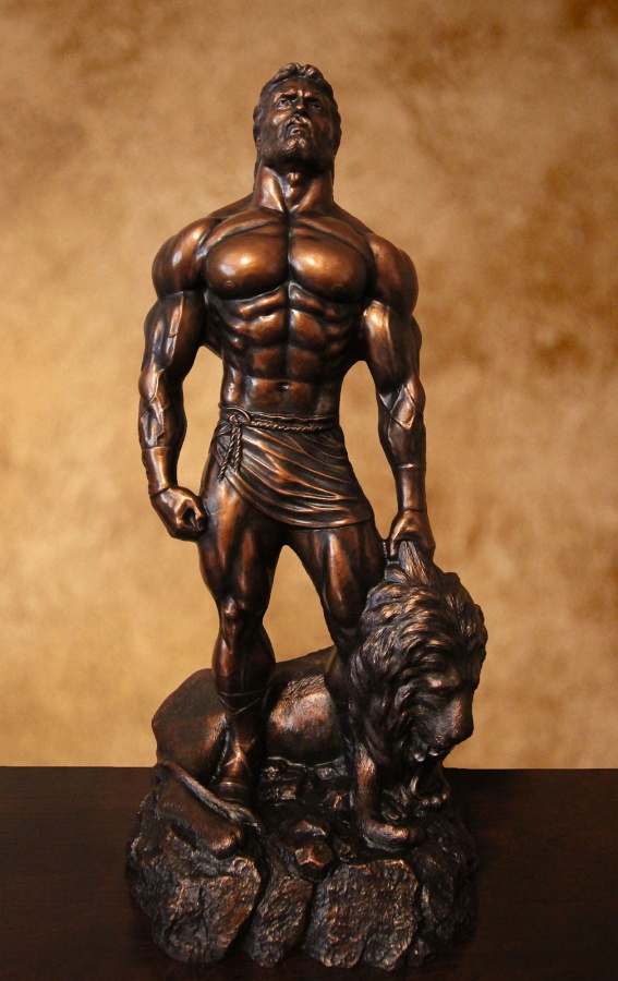 samson with a lion sculpture